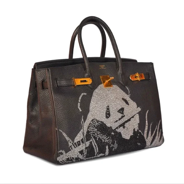 Hermes Birkin 35, Swavroski crystals Panda playing Flute - Image 3