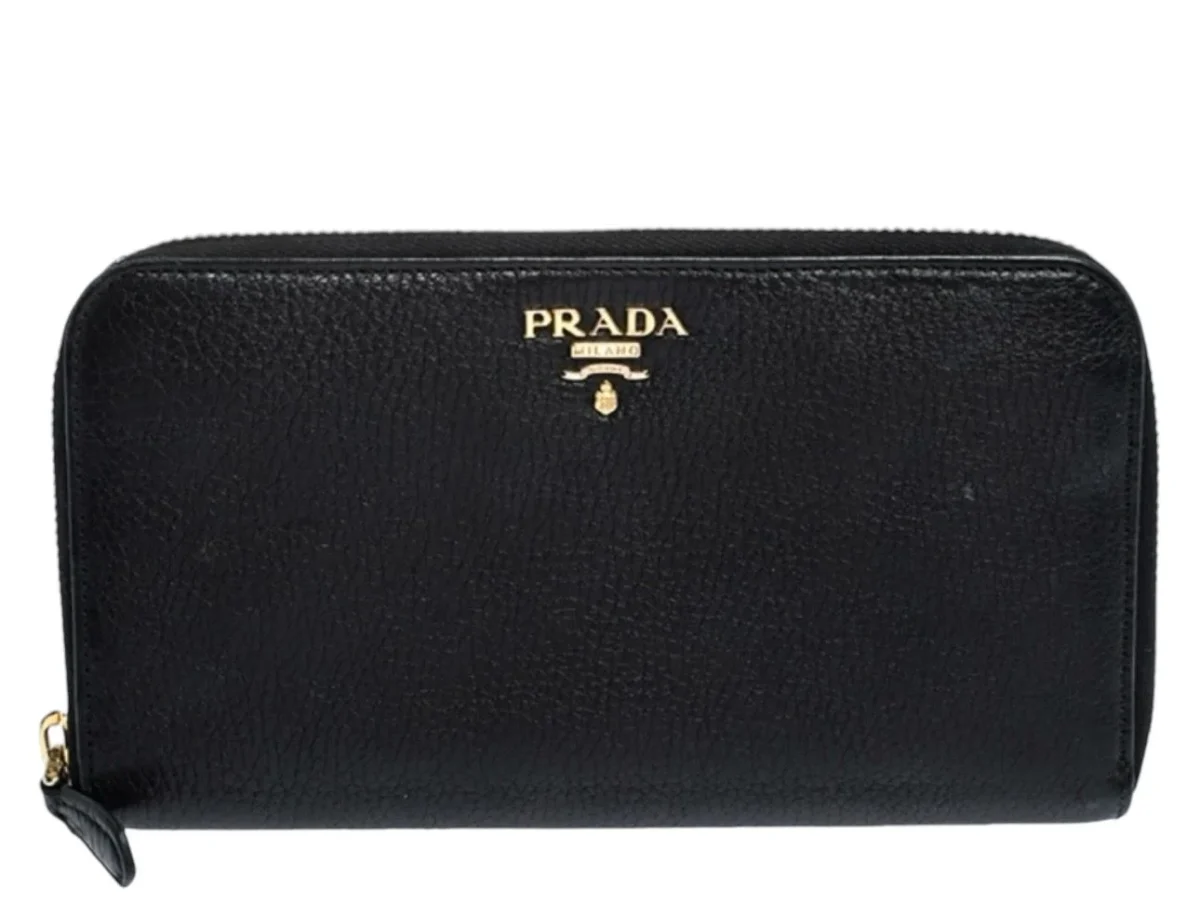 Rent Prada Black Vitello Daino Leather Zip Around Wallet - ZRA97
