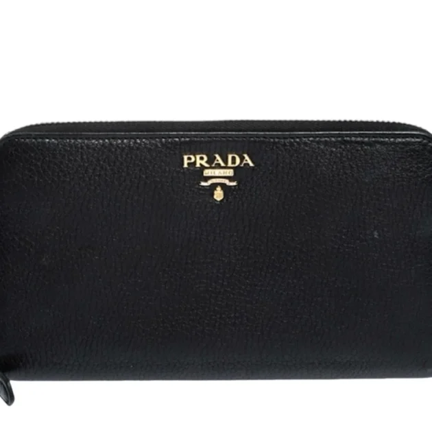 Prada Black Vitello Daino Leather Zip Around Wallet