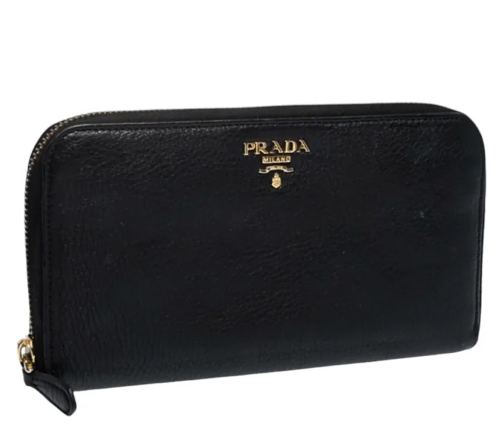 Prada Black Vitello Daino Leather Zip Around Wallet Dubai