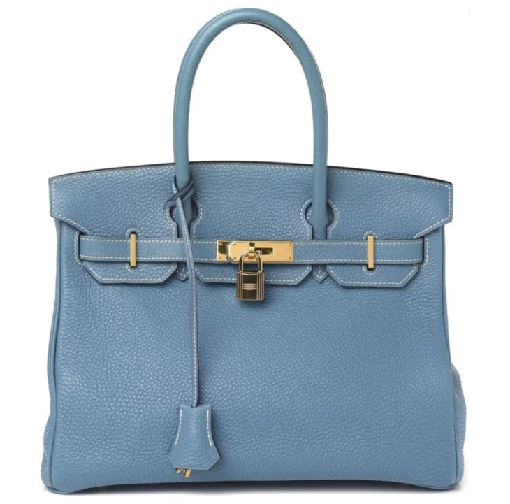 Hermès HERMES BIRKIN 30 Blue Jean Taurillon Clemence Leather Bag Light blue