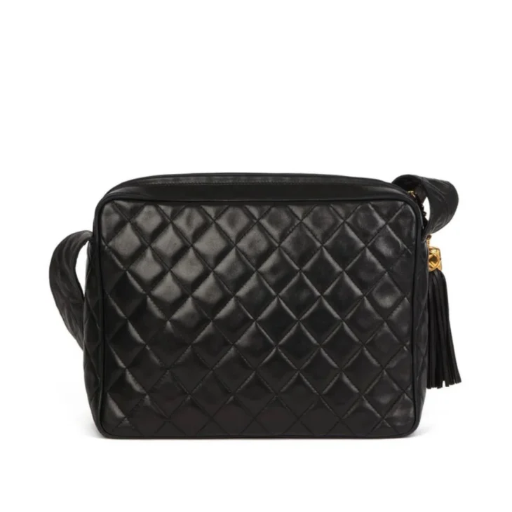 Chanel Black Quilted Lambskin Vintage Large Fringe Timeless Camera Bag - Image 4