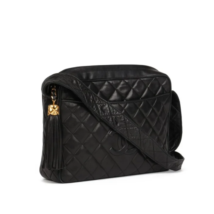 Chanel Black Quilted Lambskin Vintage Large Fringe Timeless Camera Bag - Image 3