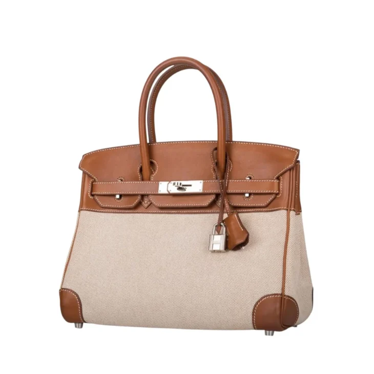 Hermes Birkin Bag 30cm 2 Tone Barenia with Toile Insane PHW - Image 3