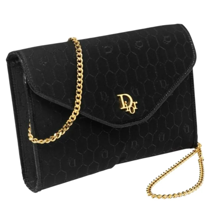 Dior Black Honeycomb Fabric and Leather Vintage Flap Shoulder Bag - Image 2