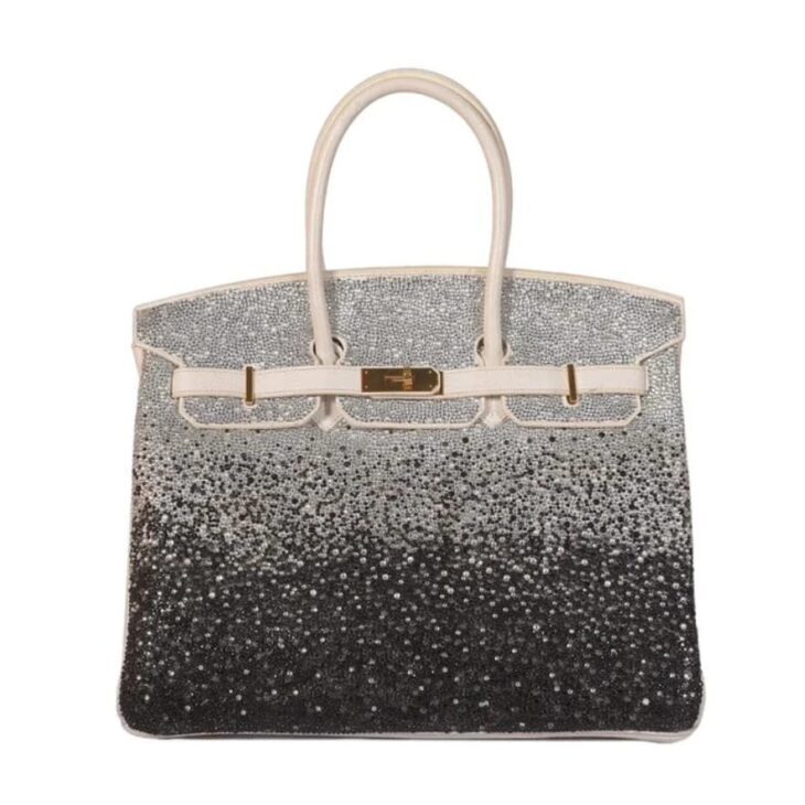 Hermes Birkin 35 white with gold hardware, Customized white and black Swarovski Crystals