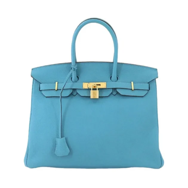 Hermes Birkin 30 hand bag blue turquoise gold metal