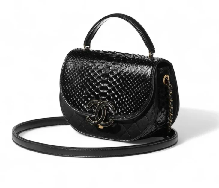 Chanel Black Snakeskin Exotic Leather CC Small Top Handle Satchel Shoulder Bag - Image 2