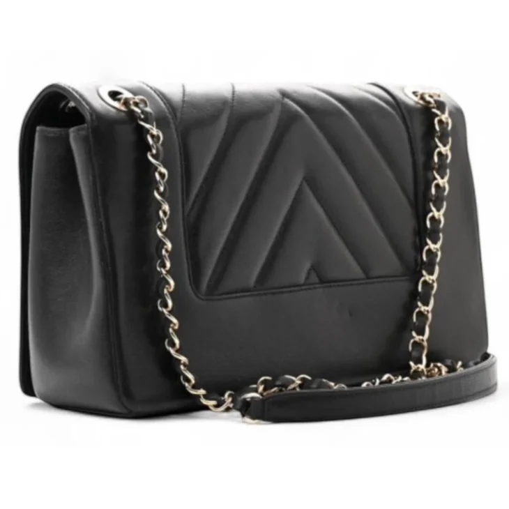 CHANEL Sheepskin Chevron Quilted Vintage Mademoiselle Flap Black - Image 2