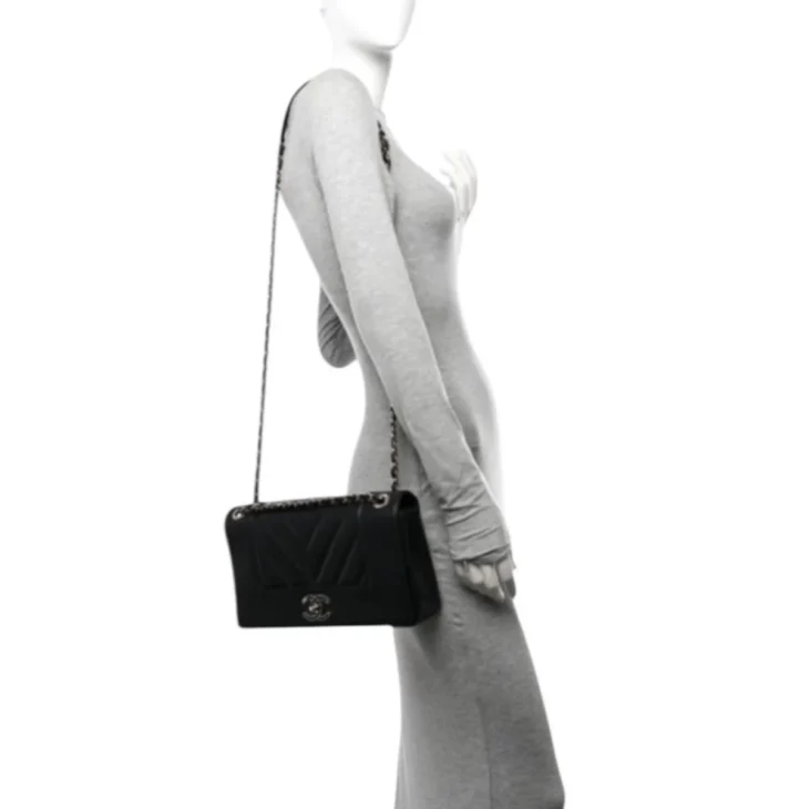 CHANEL Sheepskin Chevron Quilted Vintage Mademoiselle Flap Black - Image 3