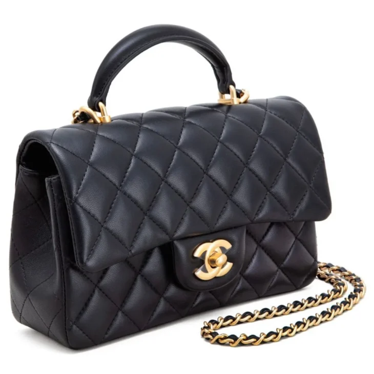 Chanel Black Quilted Lambskin Mini Flap with Top Handle Gold Hardware - Image 4