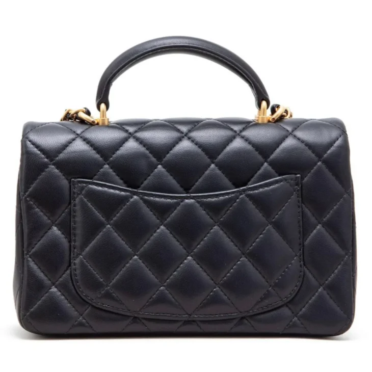 Chanel Black Quilted Lambskin Mini Flap with Top Handle Gold Hardware - Image 3
