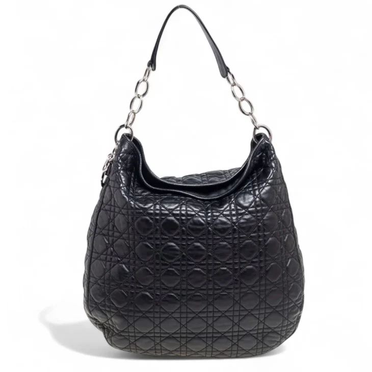 DIOR Black Cannage Leather Large Hobo Bag