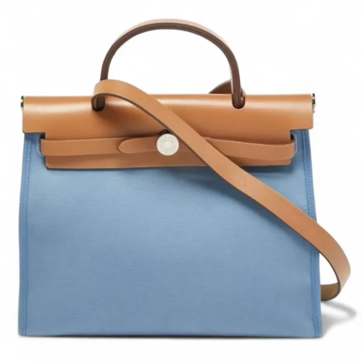 Hermes Natural/Blue Lin Canvas and Leather Herbag Zip 31 Bag