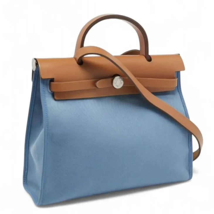 Hermes Natural/Blue Lin Canvas and Leather Herbag Zip 31 Bag - Image 3