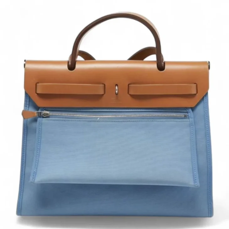 Hermes Natural/Blue Lin Canvas and Leather Herbag Zip 31 Bag - Image 2