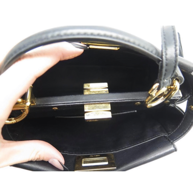 FENDI PEEKABOO MINI BLACK LEATHER HANDBAG - Image 4
