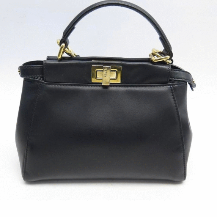 FENDI PEEKABOO MINI BLACK LEATHER HANDBAG