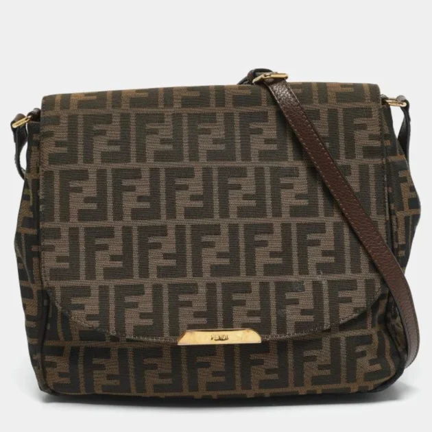 Fendi Tobacco Zucca Canvas Flap Crossbody Bag
