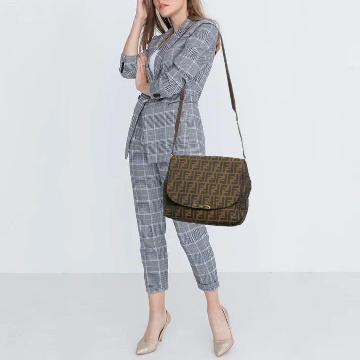Fendi Tobacco Zucca Canvas Flap Crossbody Bag - Image 4
