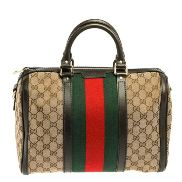 Gucci Beige/Brown GG Canvas and Leather Medium Vintage Web Boston Bag