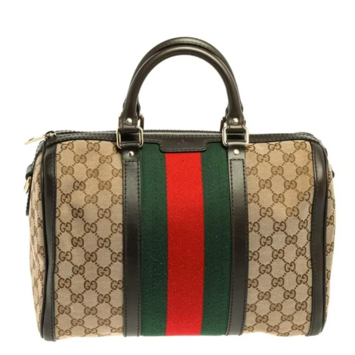 Gucci Beige/Brown GG Canvas and Leather Medium Vintage Web Boston Bag