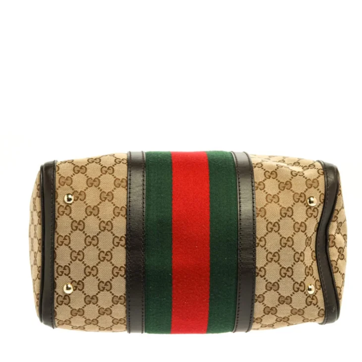 Gucci Beige/Brown GG Canvas and Leather Medium Vintage Web Boston Bag - Image 5