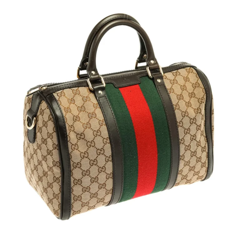 Gucci Beige/Brown GG Canvas and Leather Medium Vintage Web Boston Bag - Image 3