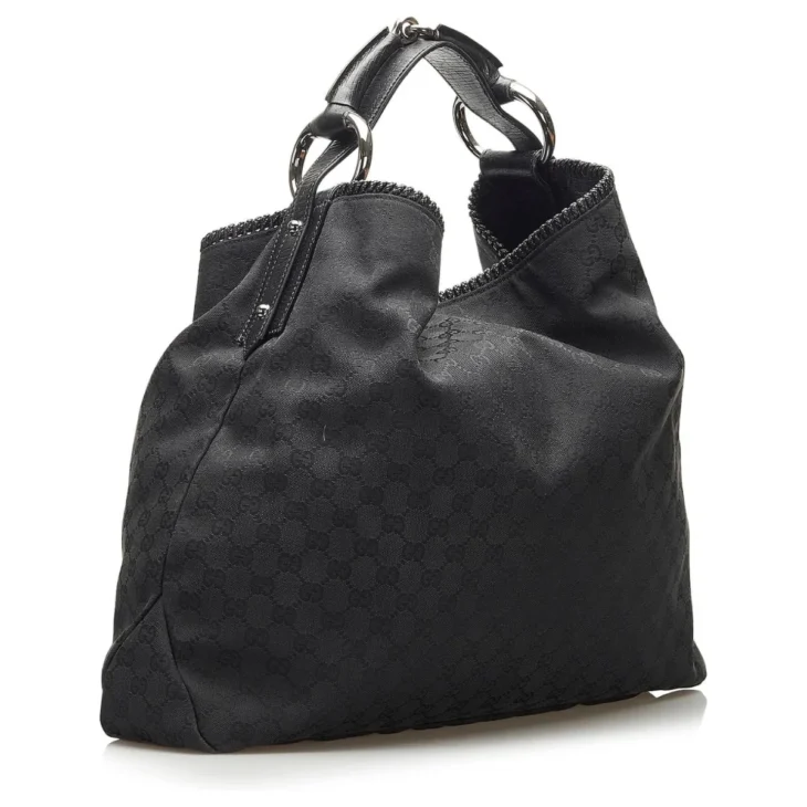 Gucci Black Large Horsebit GG Canvas Hobo Bag - Image 3