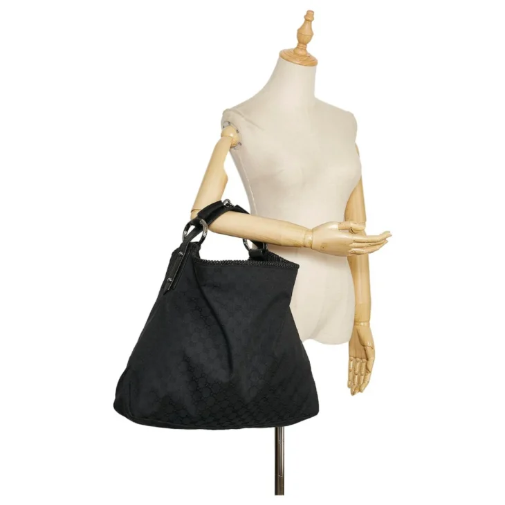 Gucci Black Large Horsebit GG Canvas Hobo Bag - Image 2