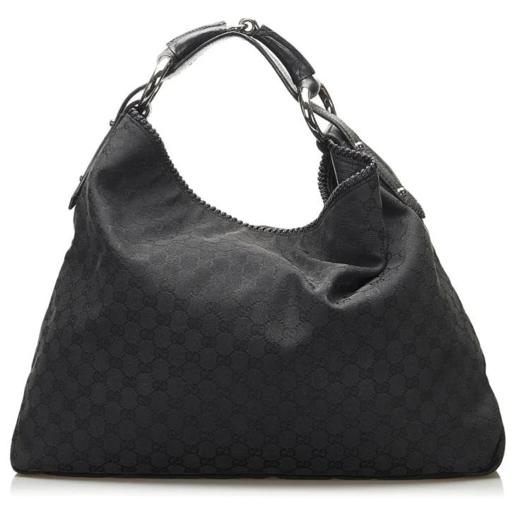 Gucci Black Large Horsebit GG Canvas Hobo Bag - Image 4